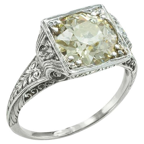 Art Deco 2.50 Carat Old European Cut Diamond Platinum Engagement Ring For Sale