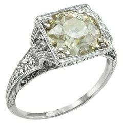Art Deco 2.50 Carat Old European Cut Diamond Platinum Engagement Ring