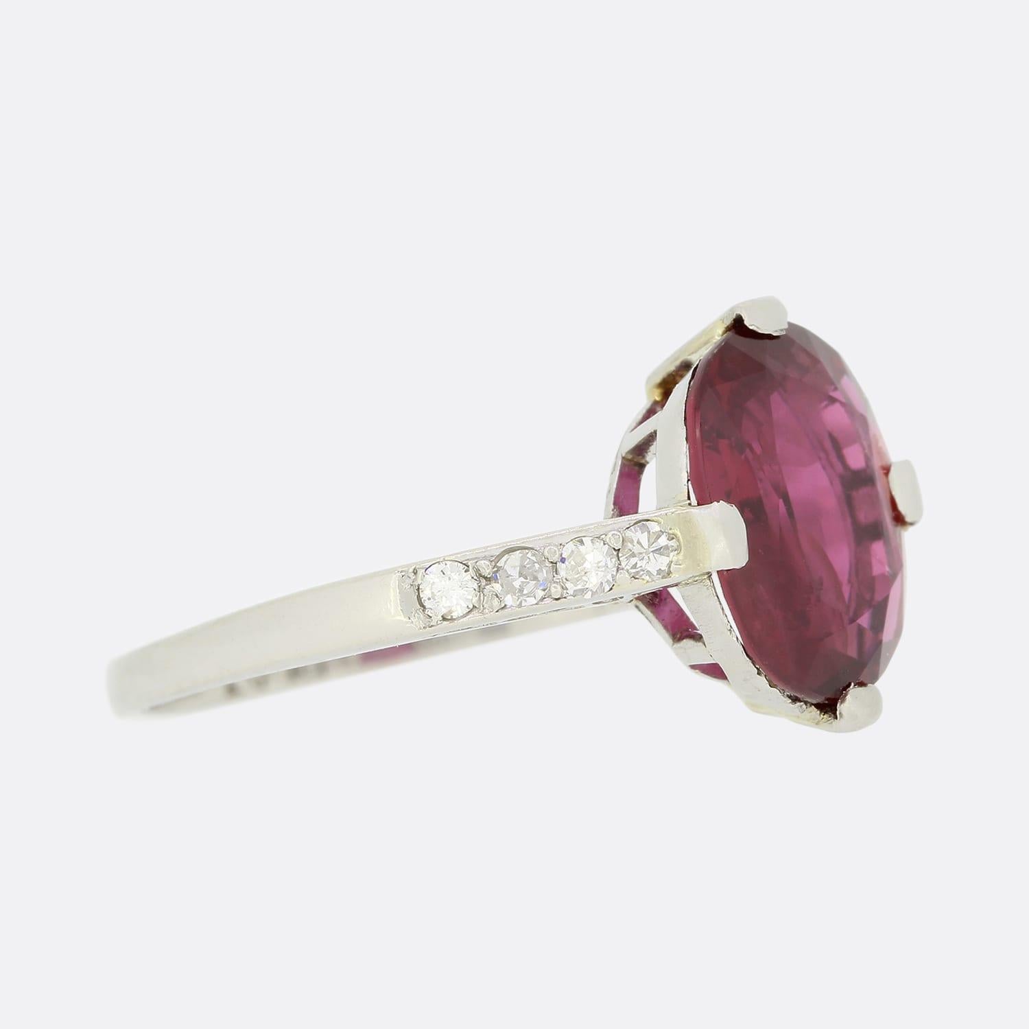 Oval Cut Art Deco 2.50 Carat Thai Ruby and Diamond Solitaire Ring For Sale