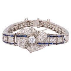 Art Deco 2.50 Carat Total Weight Diamond and Sapphire Platinum Link Bracelet