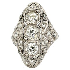 Art Deco 2.50 Carats Old European Cut Diamonds Platinum Three Stone Dinner Ring