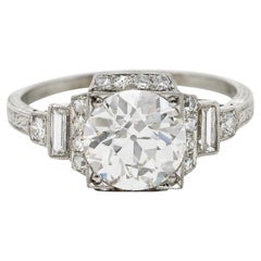 Art Deco 2.50 Carats Old European Diamond Platinum Engagement Ring GIA