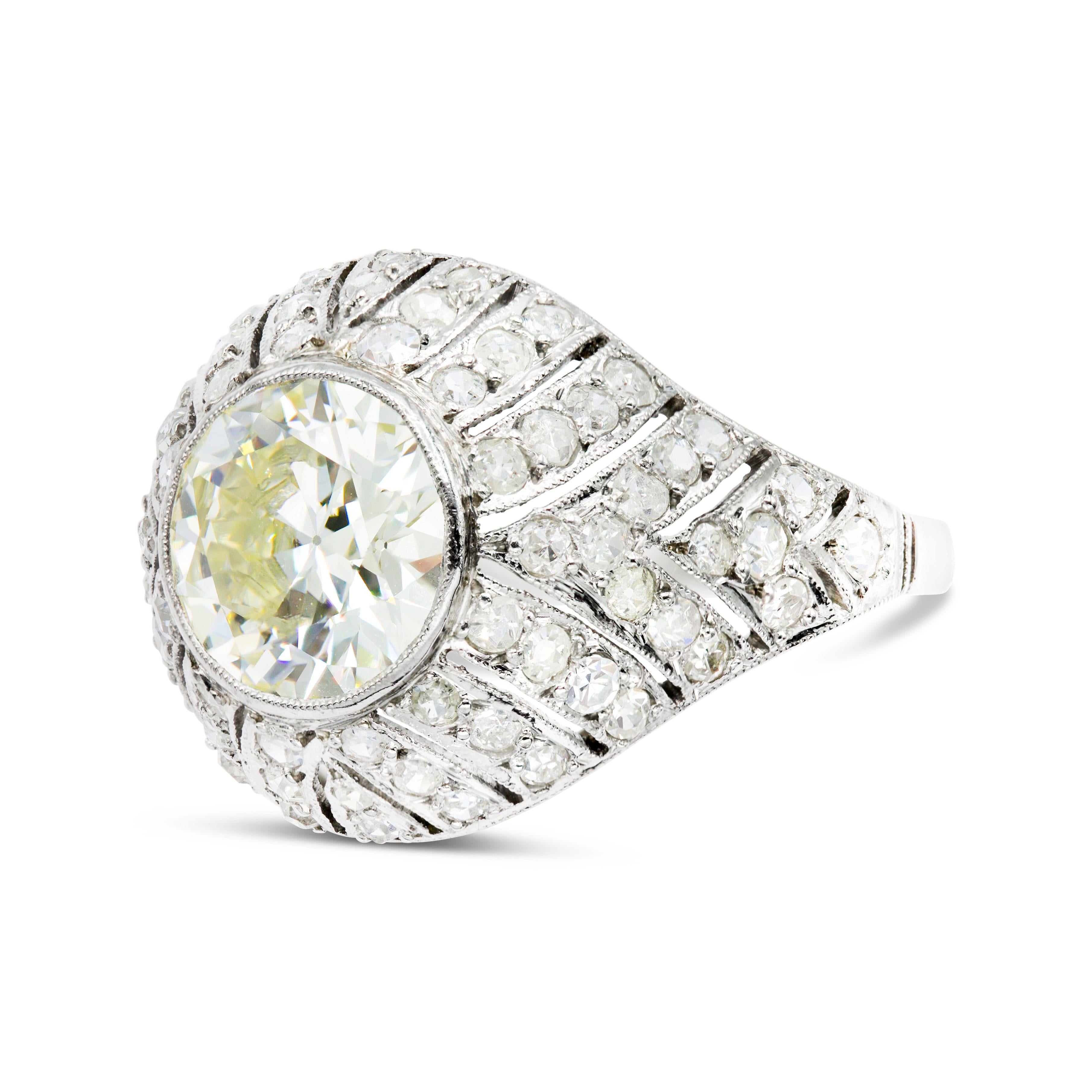 Art Deco 2.25 Ct. Old European Cut Diamond Dome Ring In Good Condition For Sale In New York, NY