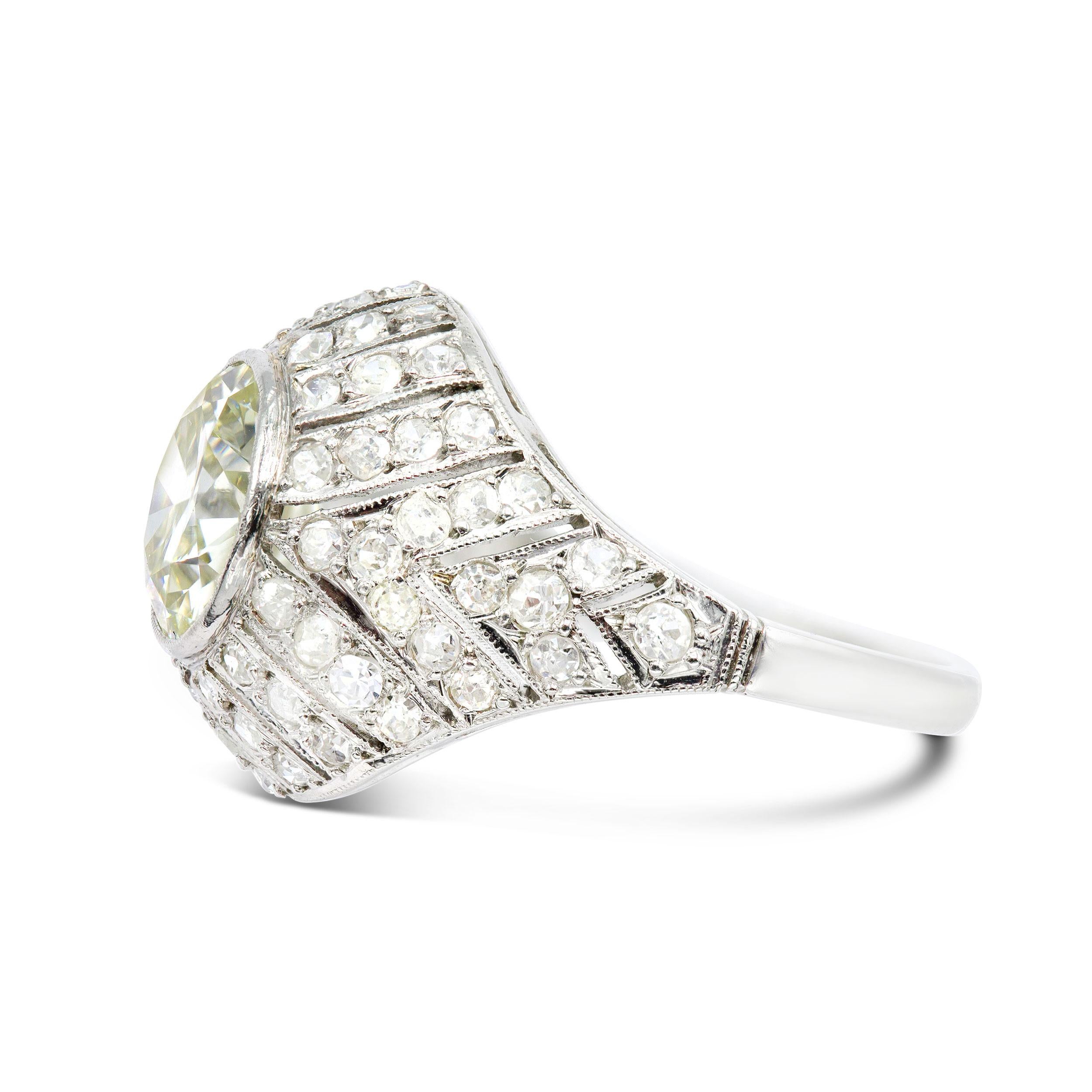 Women's or Men's Art Deco 2.25 Ct. Old European Cut Diamond Dome Ring For Sale