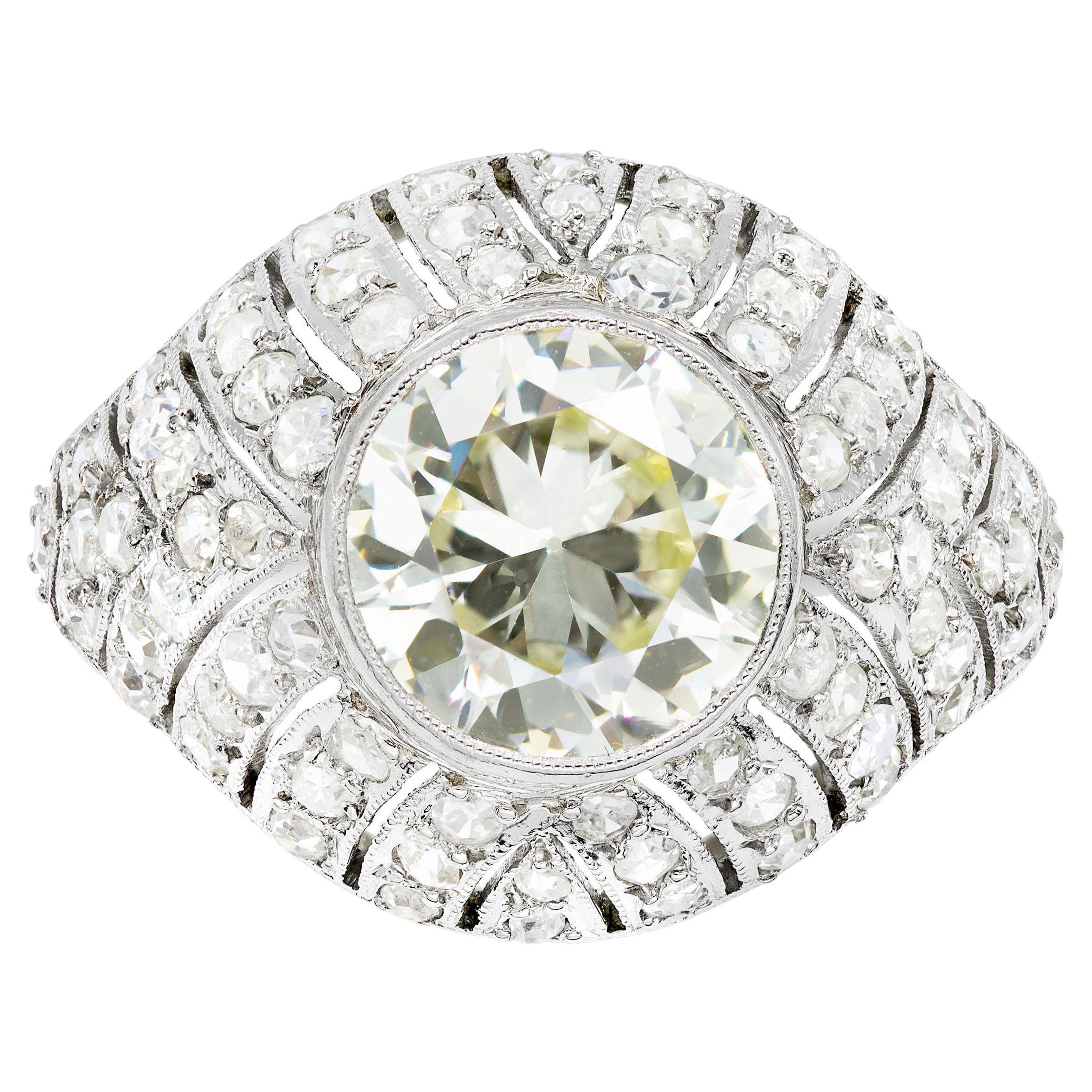 Art Deco 2.25 Ct. Old European Cut Diamond Dome Ring For Sale