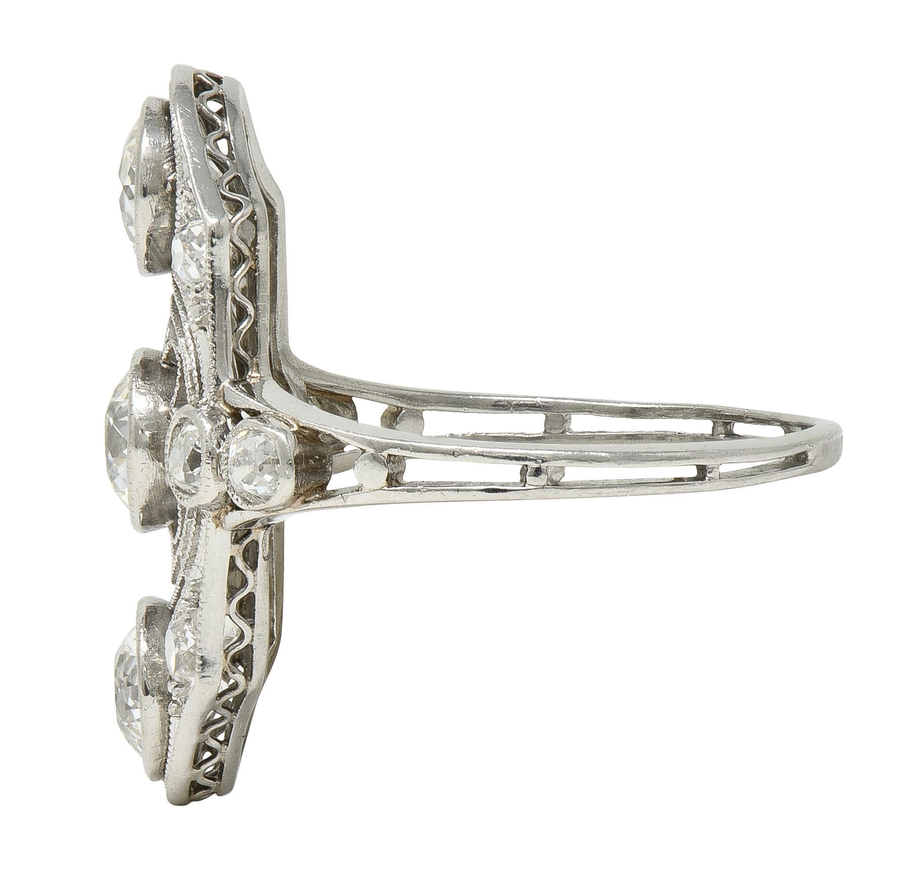 De las mujeres Art Decó 2.50 CTW Diamante Europeo Platino Navette Floral Vintage  Cena Anillo en venta