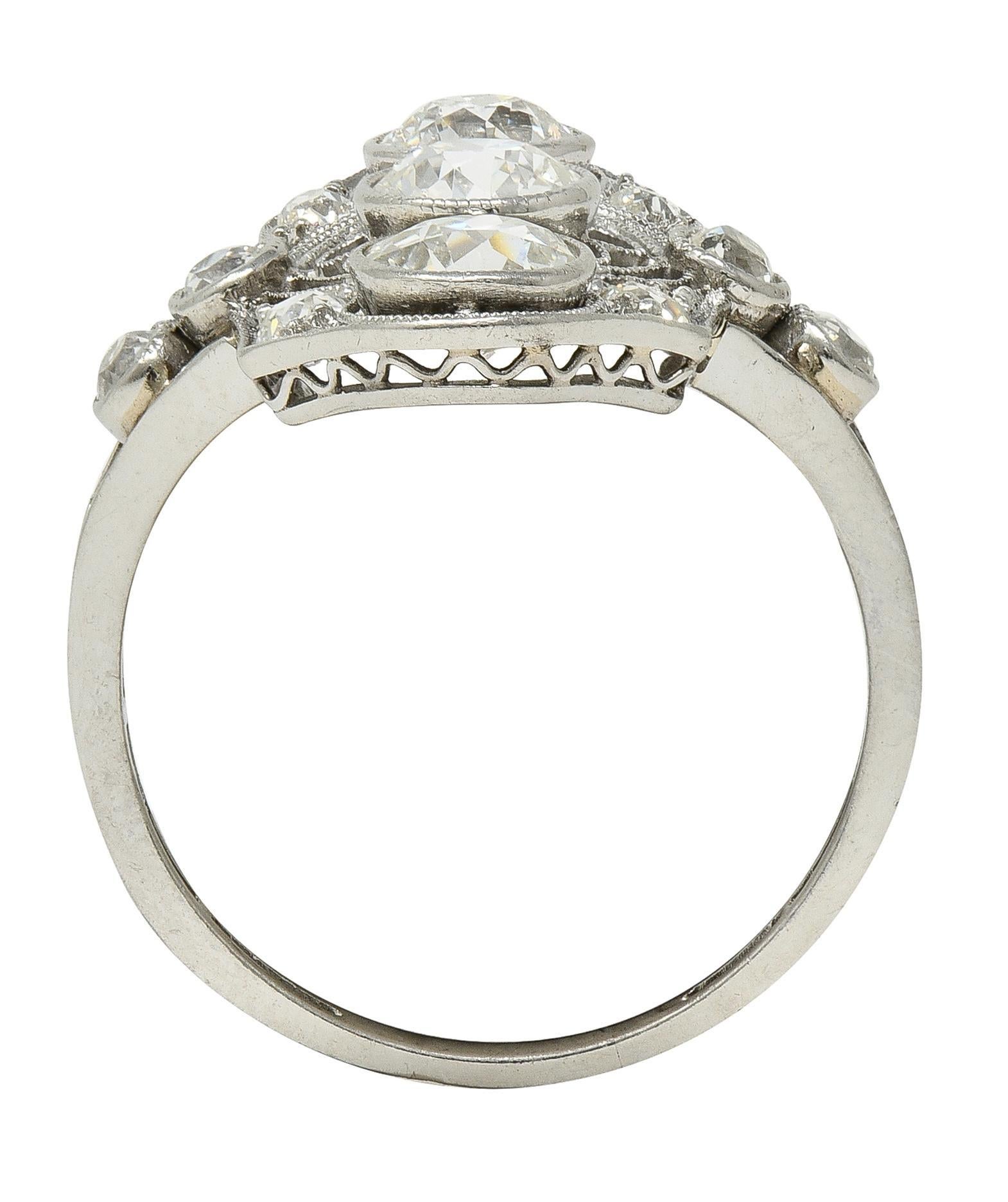 Art Decó 2.50 CTW Diamante Europeo Platino Navette Floral Vintage  Cena Anillo en venta 2
