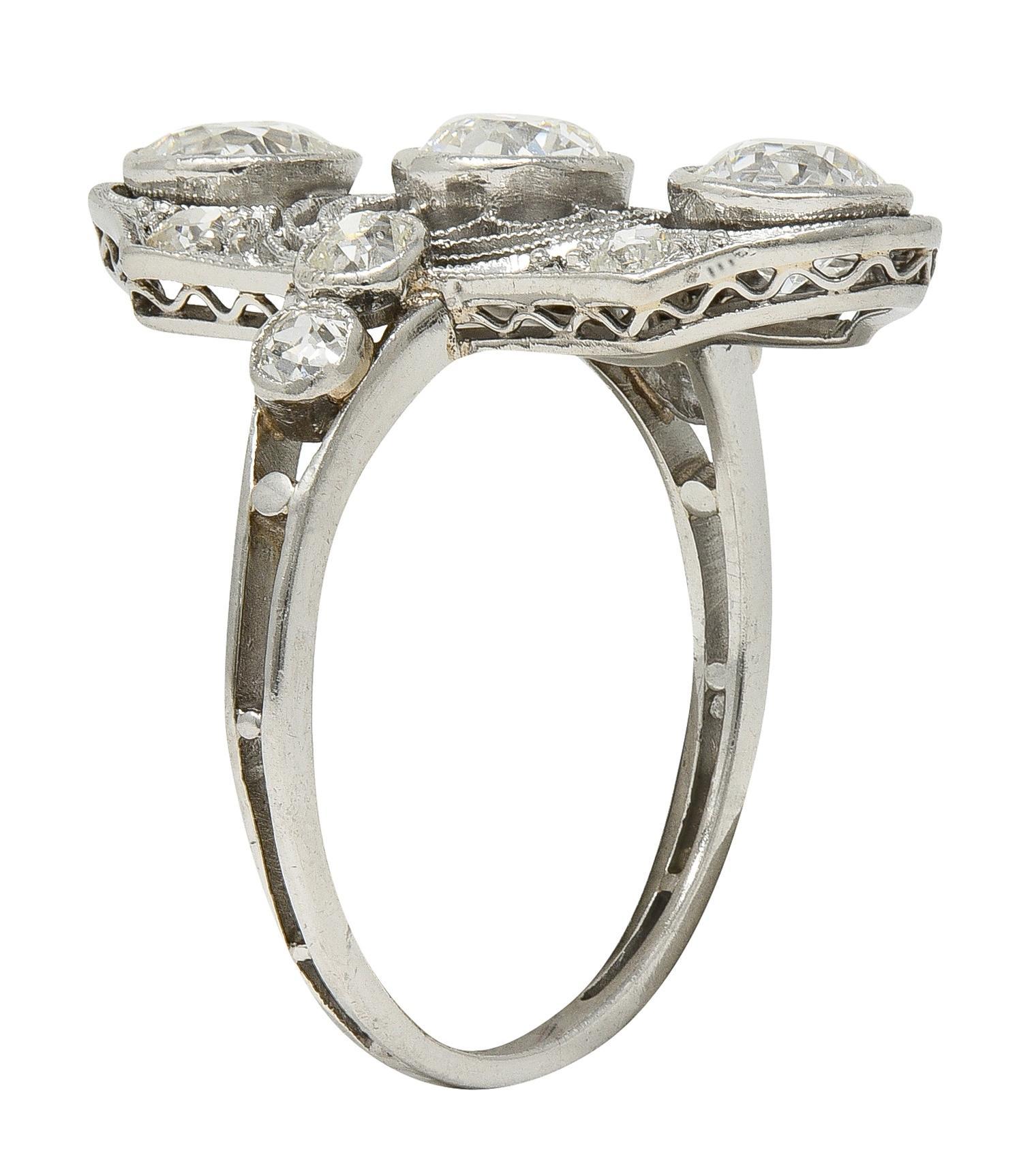 Art Decó 2.50 CTW Diamante Europeo Platino Navette Floral Vintage  Cena Anillo en venta 3