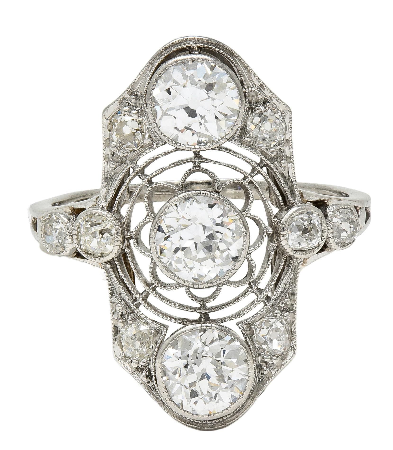 Art Decó 2.50 CTW Diamante Europeo Platino Navette Floral Vintage  Cena Anillo