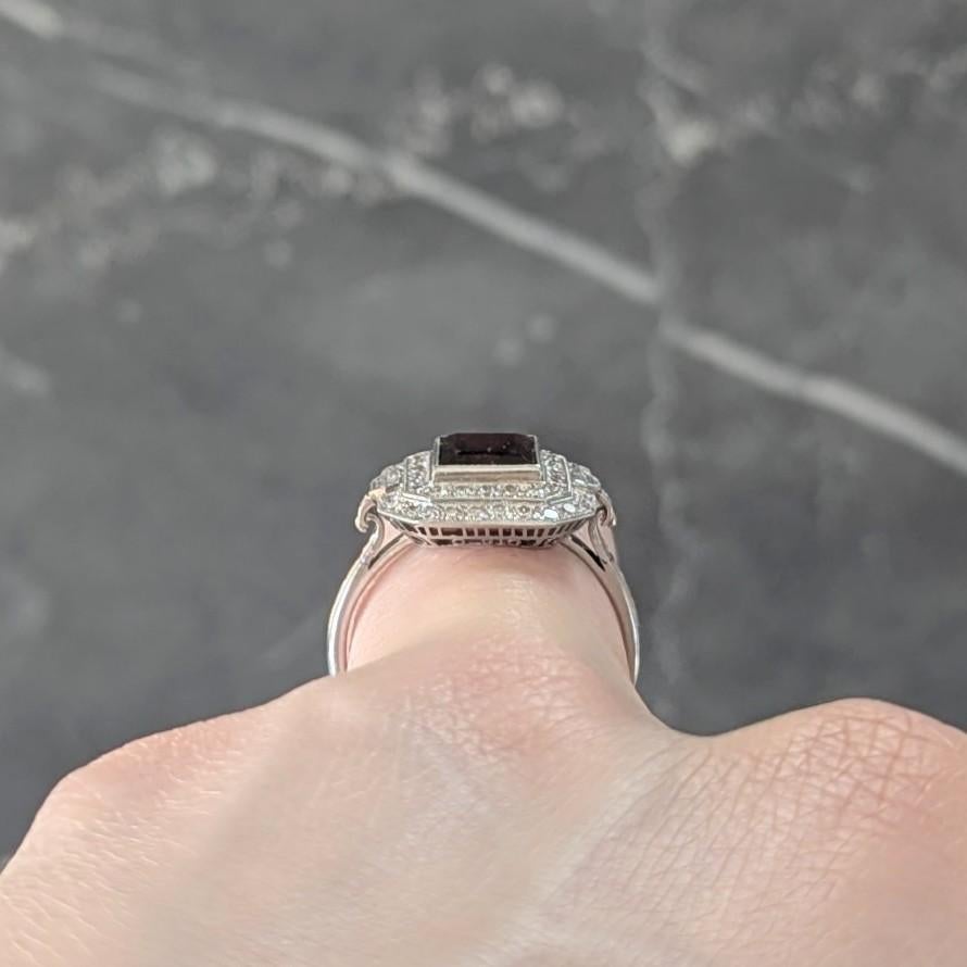 Art Deco 2.50 CTW Garnet Diamond Platinum Vintage Double Halo Ring For Sale 6