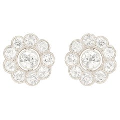 Art Deco 2.50ct Diamond Daisy Cluster Earrings, c.1920s
