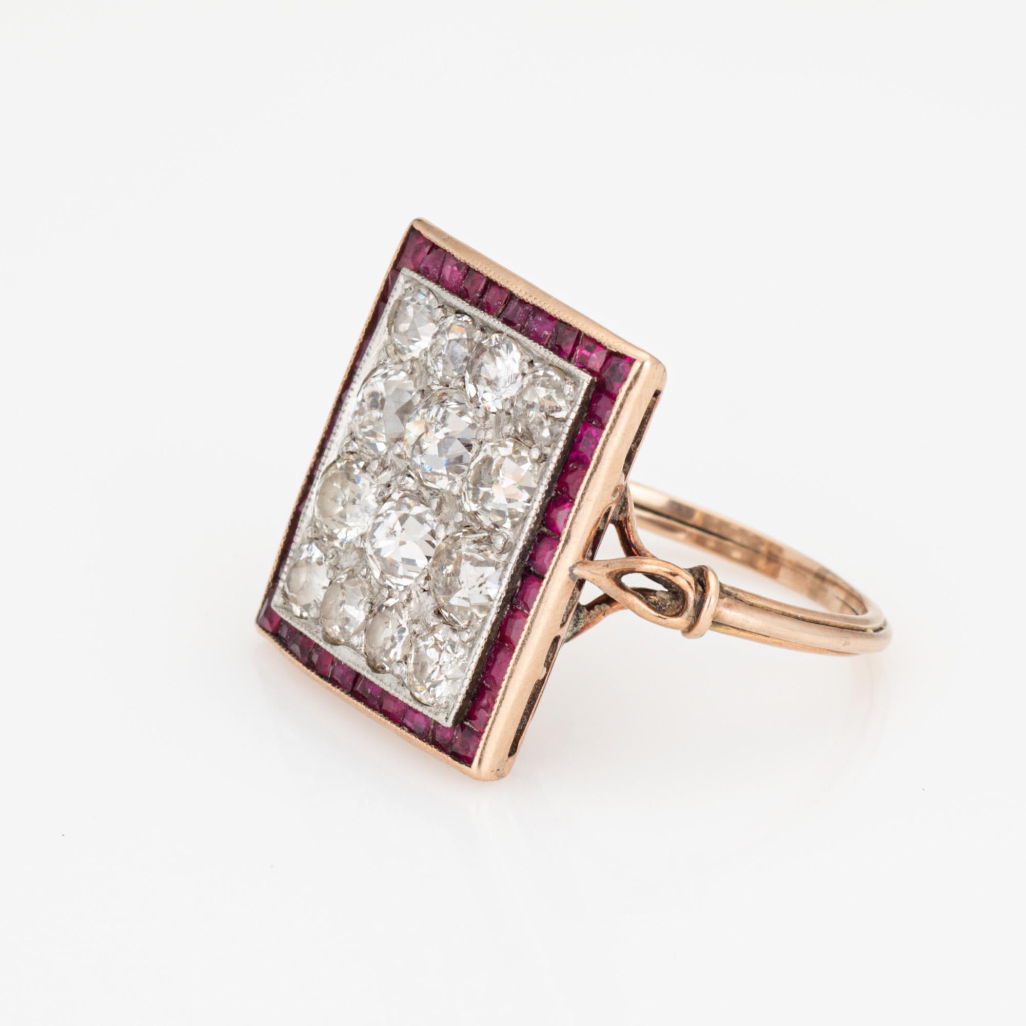 Art Decó 2.50ct Anillo de Rubí Diamante Racimo Vintage Oro Amarillo 14k Cuadrado 6.75 en Bueno Estado en Torrance, CA