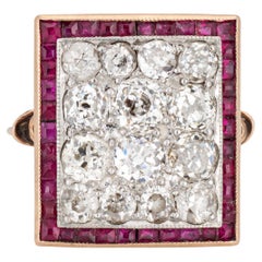 Art Decó 2.50ct Anillo de Rubí Diamante Racimo Vintage Oro Amarillo 14k Cuadrado 6.75