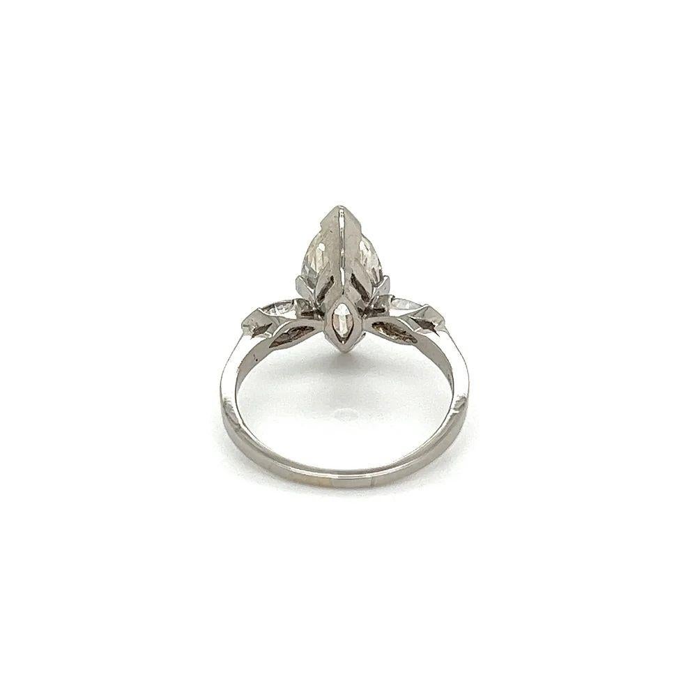 Women's Vintage Art Deco 2.53 Carat Marquise Diamond Statement Platinum Ring For Sale