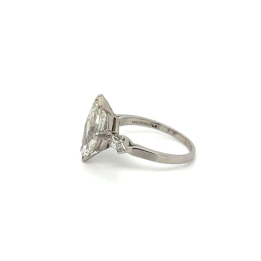 Vintage Art Deco 2.53 Carat Marquise Diamond Statement Platinum Ring For Sale 1