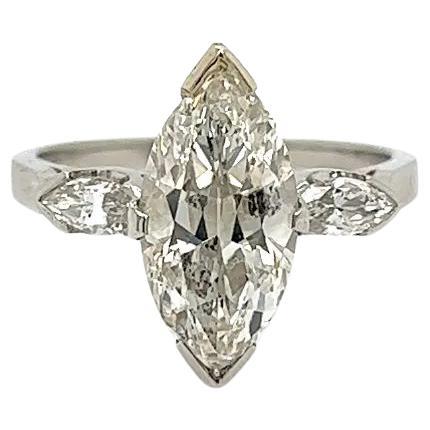 Vintage Art Deco 2.53 Carat Marquise Diamond Statement Platinum Ring For Sale