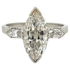 Art Deco 2.53 Carat Marquise Diamond and Side Diamonds Vintage Platinum Ring