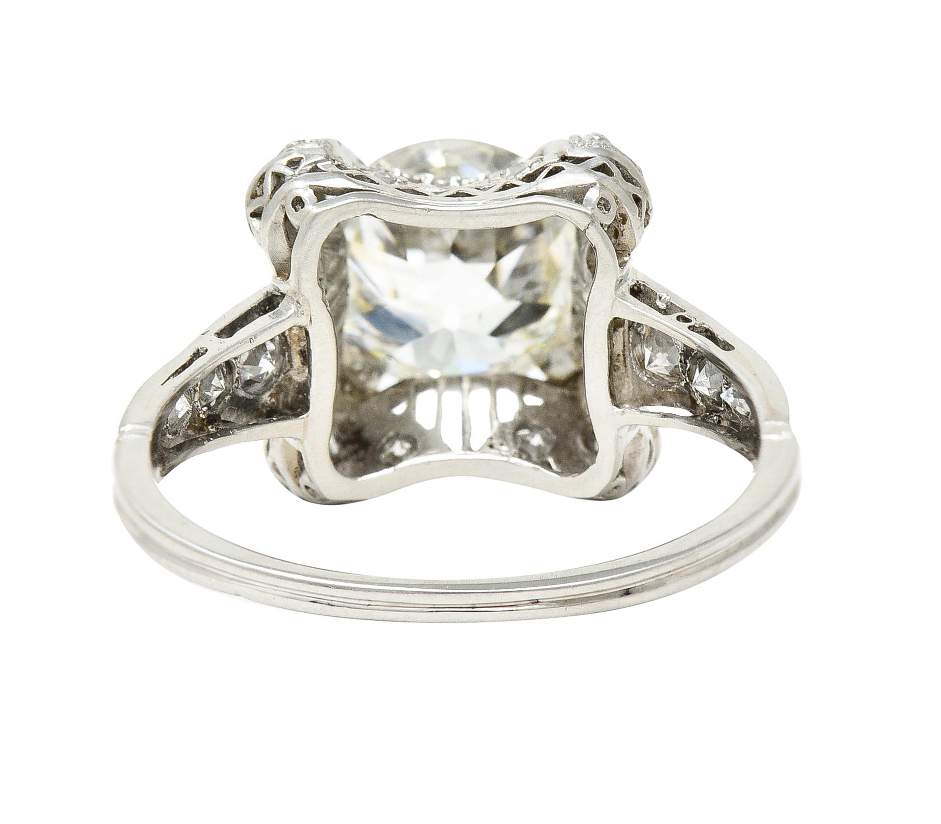 Bague de fiançailles filigrane Art déco en platine avec diamant taille vieille Europe de 2,53 carats Unisexe en vente