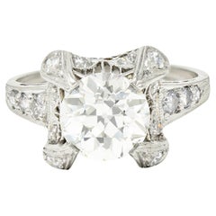 Art Deco 2.53 Carats Old European Cut Diamond Platinum Filigree Engagement Ring