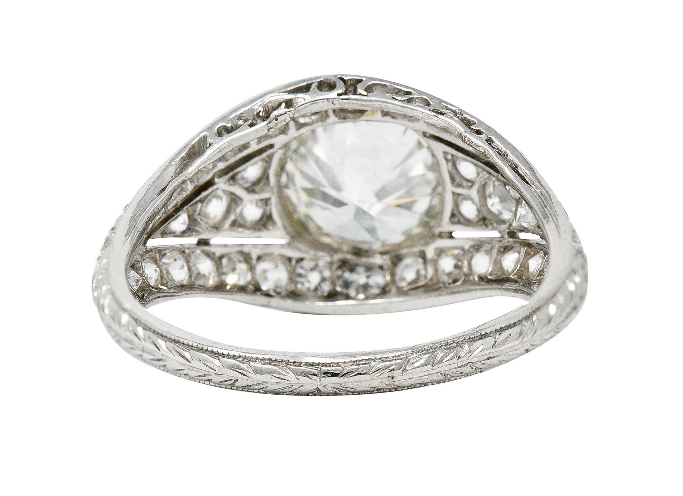 Women's or Men's Art Deco 2.53 Carats Old European Diamond Platinum Bombe Band Ring For Sale