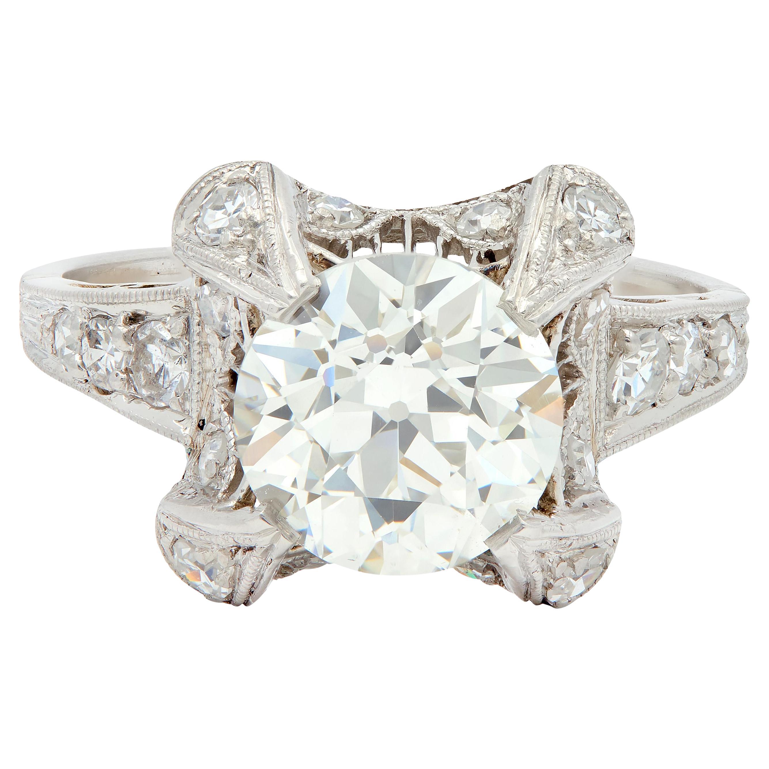 Art Deco 2.53 CTW Old European Cut Diamond Platinum Vintage Engagement Ring