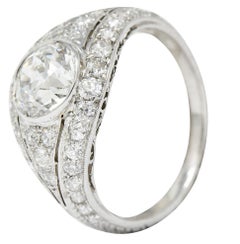 Art Deco 2.53 CTW Old European Diamond Platinum Bombe Band Ring