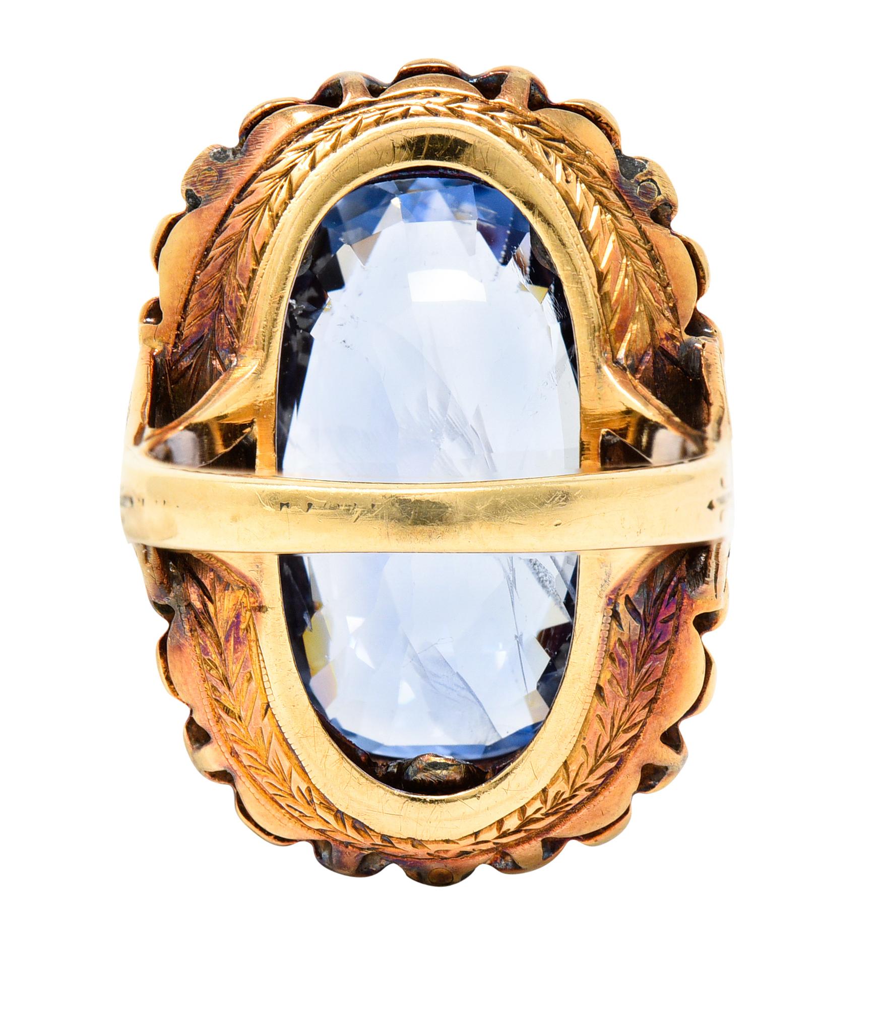 Women's or Men's Art Deco 25.39 Carats Cushion Cut No-Heat Ceylon Sapphire Diamond 14 Karat Ring