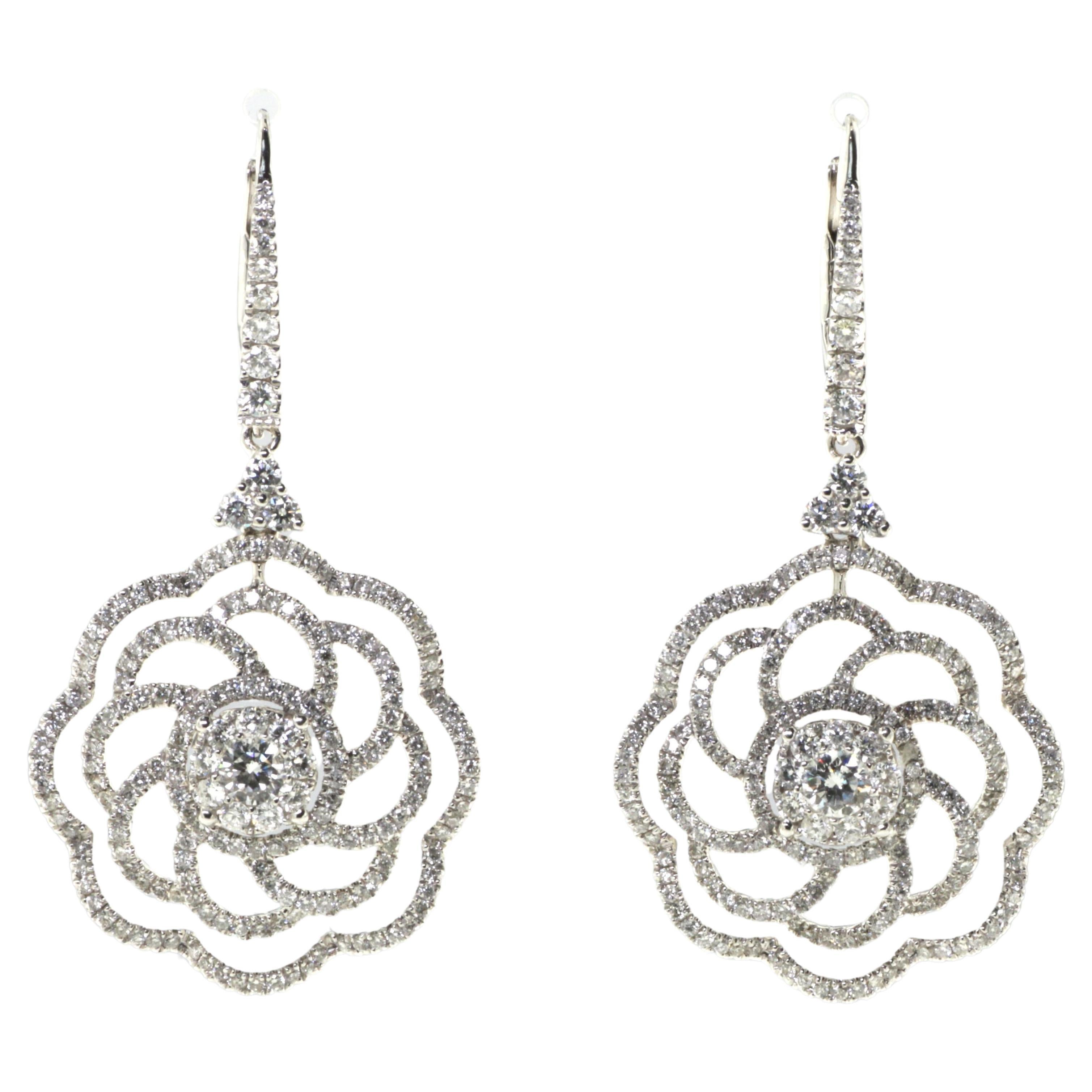 Art Deco 2.53 Carat Diamond Drop Earring in 18k White Gold