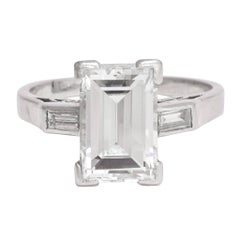 Art Deco 2.54 Carat Emerald Cut Diamond Solitaire Engagement Ring