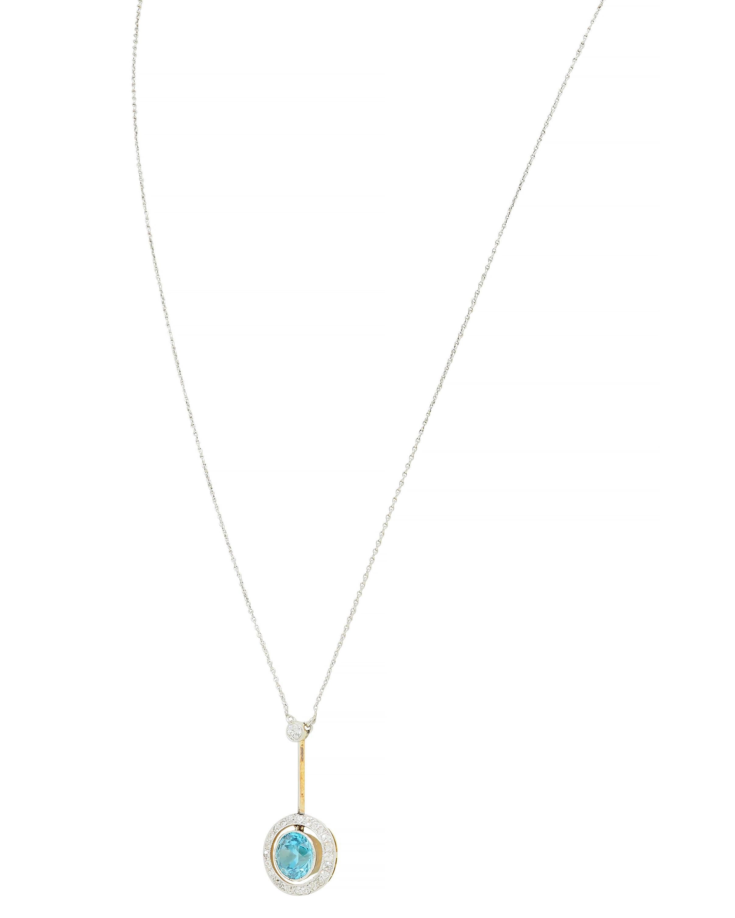 Women's or Men's Art Deco 2.54 CTW Zircon Diamond Platinum Antique Pendant Necklace