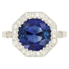 Antique Art Deco 2.54ct Sapphire and Diamond Halo Ring, c.1920s