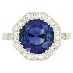 Art Deco 2.54ct Sapphire and Diamond Halo Ring, c.1920s