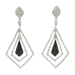 Art Deco 2.11ct Black & White Diamond Dangle Earrings in 18K Gold