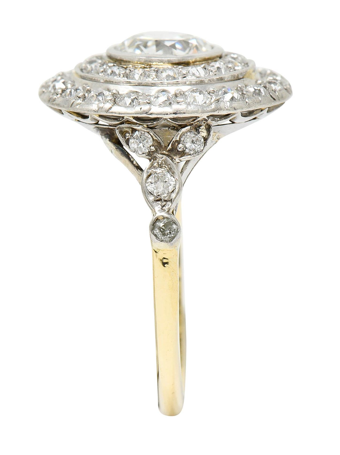 Art Deco 2.56 Carats Diamond Platinum-Topped 14 Karat Gold Cluster Ring GIA 5