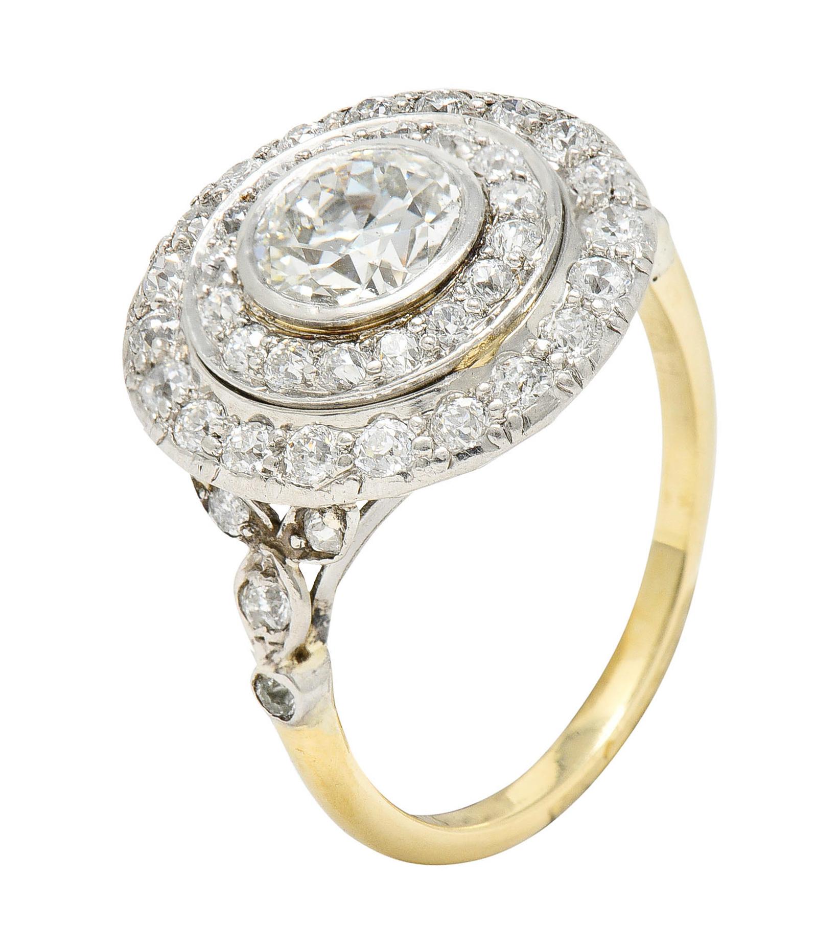 Art Deco 2.56 Carats Diamond Platinum-Topped 14 Karat Gold Cluster Ring GIA 6