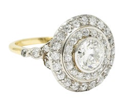 Art Deco 2.56 Carats Diamond Platinum-Topped 14 Karat Gold Cluster Ring GIA