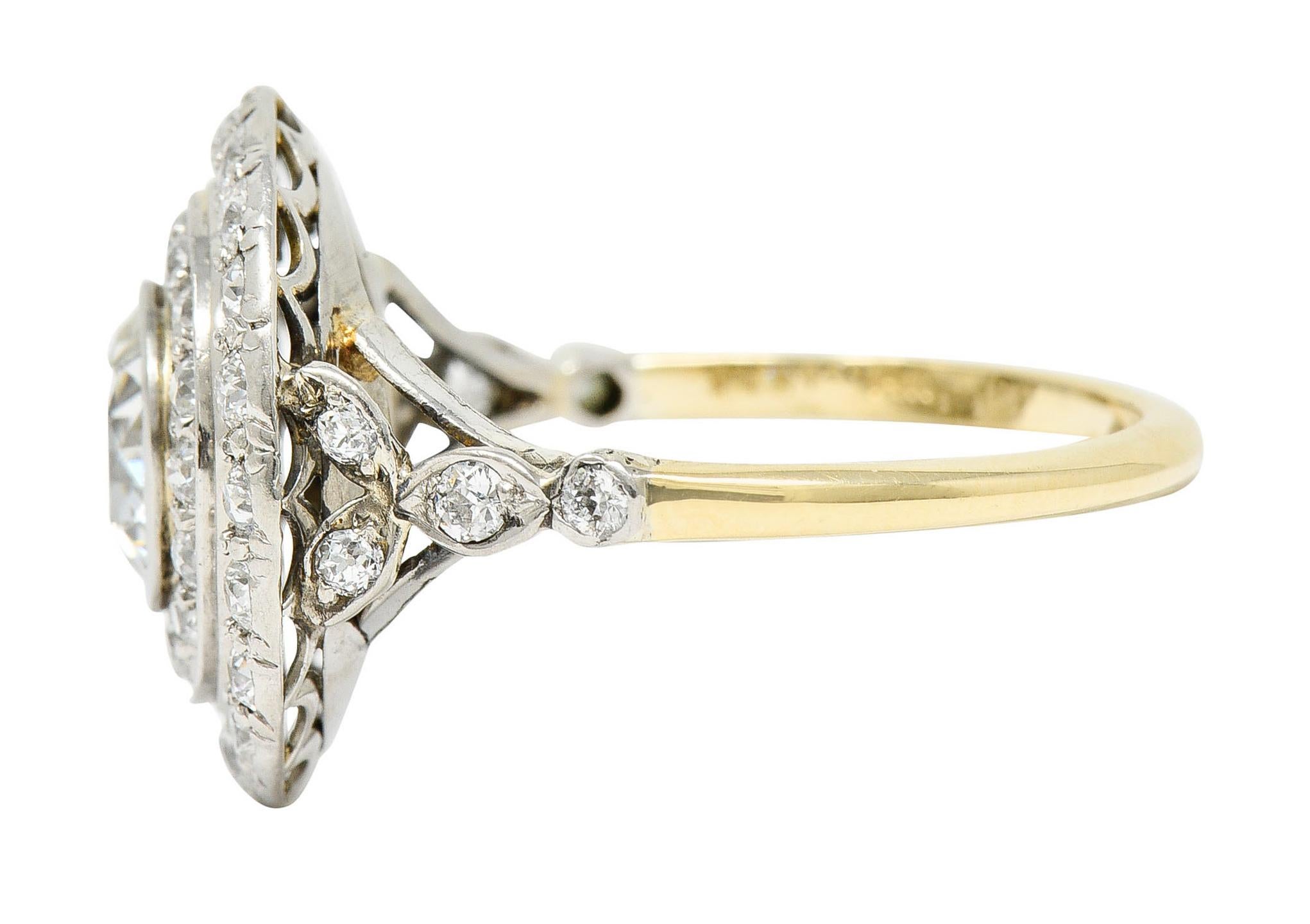 Women's or Men's Art Deco 2.56 Carats Diamond Platinum-Topped 14 Karat Gold Cluster Ring GIA