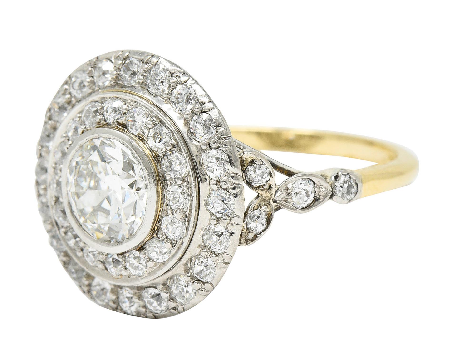 Art Deco 2.56 Carats Diamond Platinum-Topped 14 Karat Gold Cluster Ring GIA 1