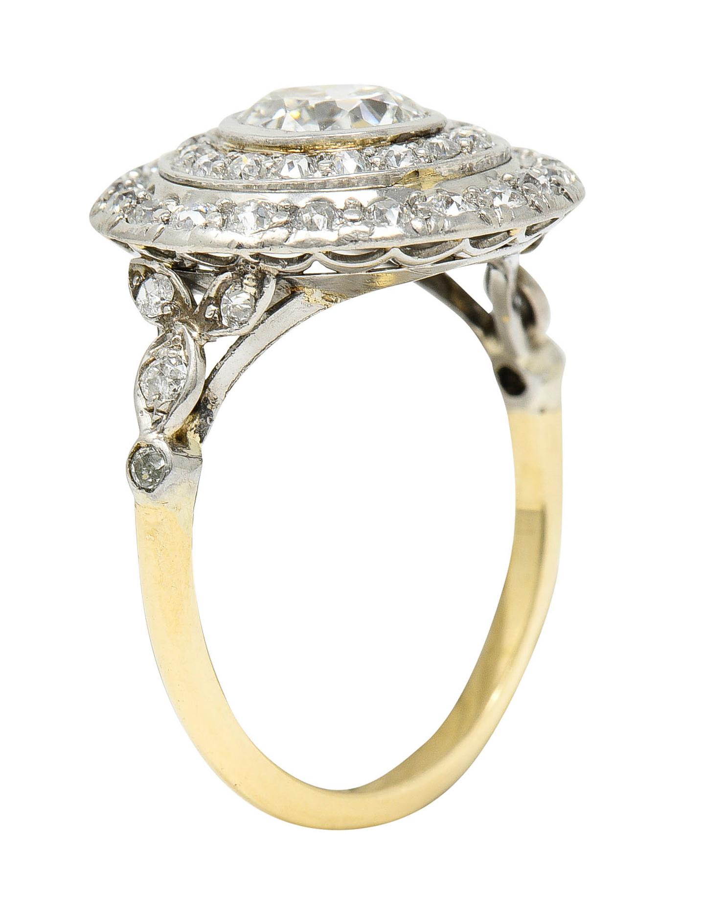 Art Deco 2.56 Carats Diamond Platinum-Topped 14 Karat Gold Cluster Ring GIA 4