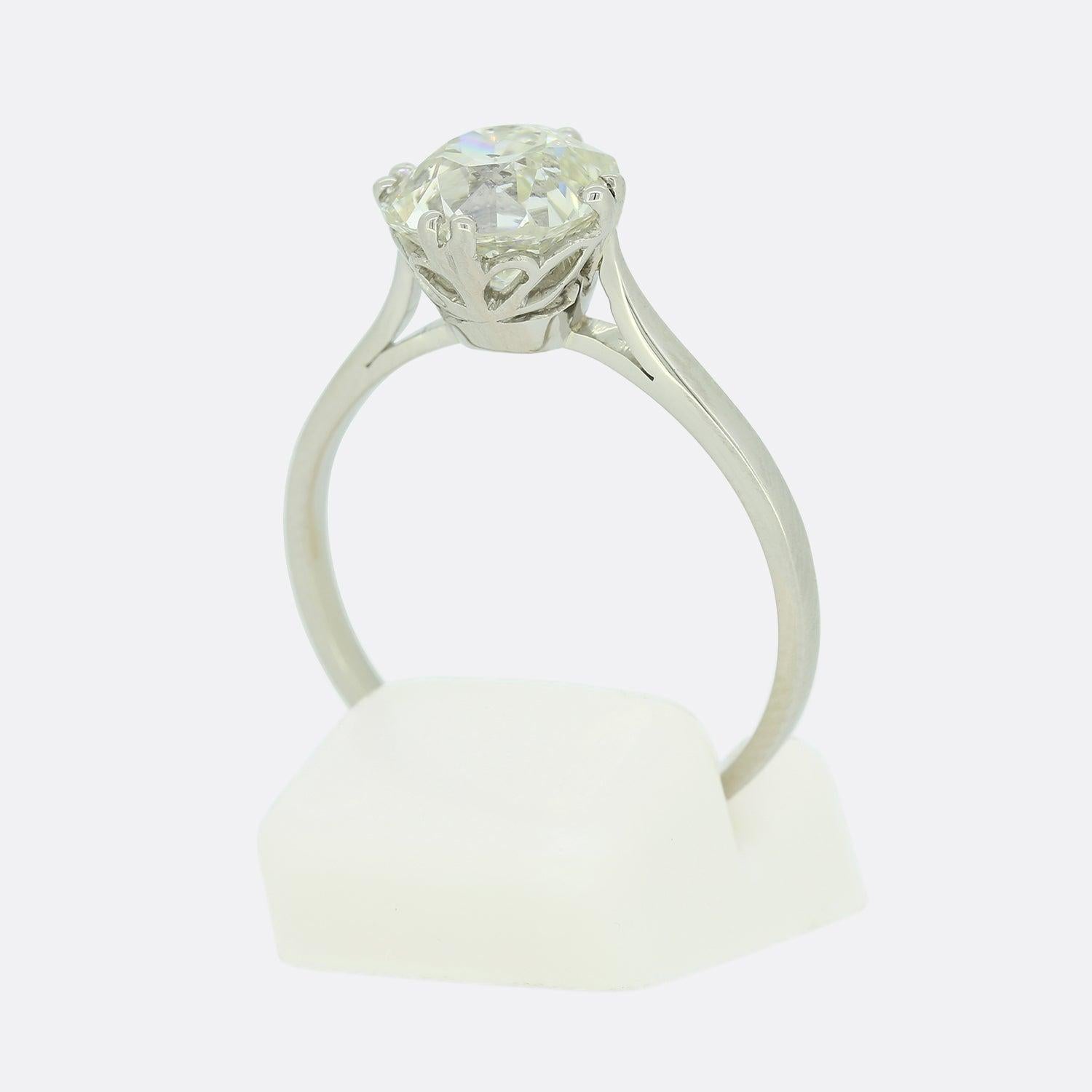 Anillo solitario de diamantes Art Decó de 2.57 quilates en Bueno estado para la venta en London, GB