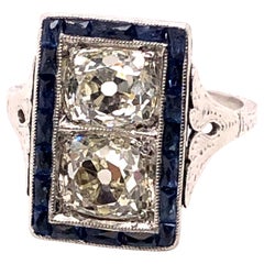 Art Deco 2.58 Carat Old Mine Cut Diamond and French Cut Sapphire Ring