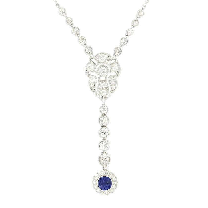 Art Deco 2.58ct Diamond and Sapphire Necklace, c.1920s In Good Condition For Sale In London, GB