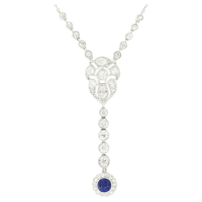 Art Deco 2.58ct Diamond and Sapphire Necklace, c.1920s