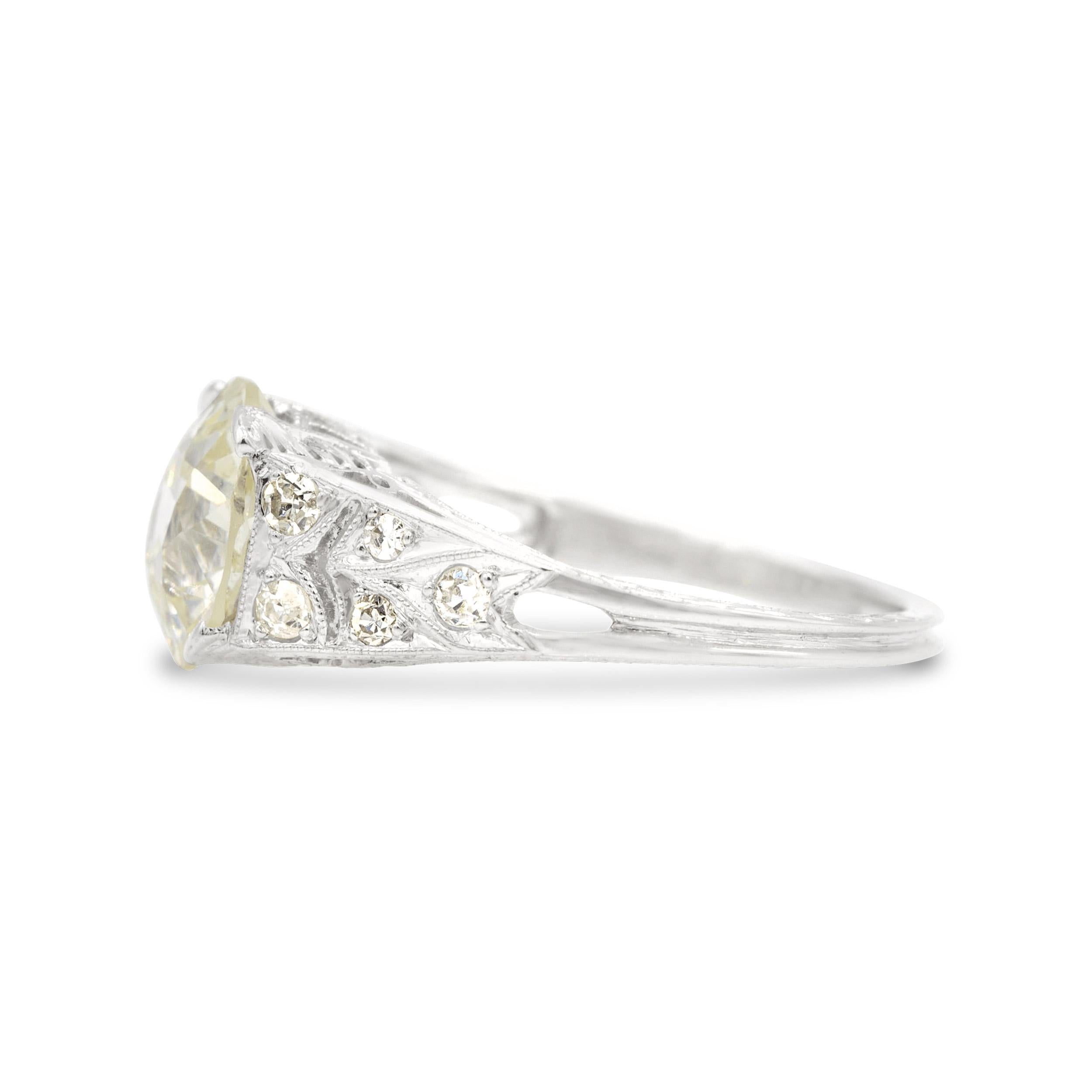 Old European Cut Art Deco 2.59ct. Old European Diamond Engagement Ring GIA N VS1, Platinum For Sale