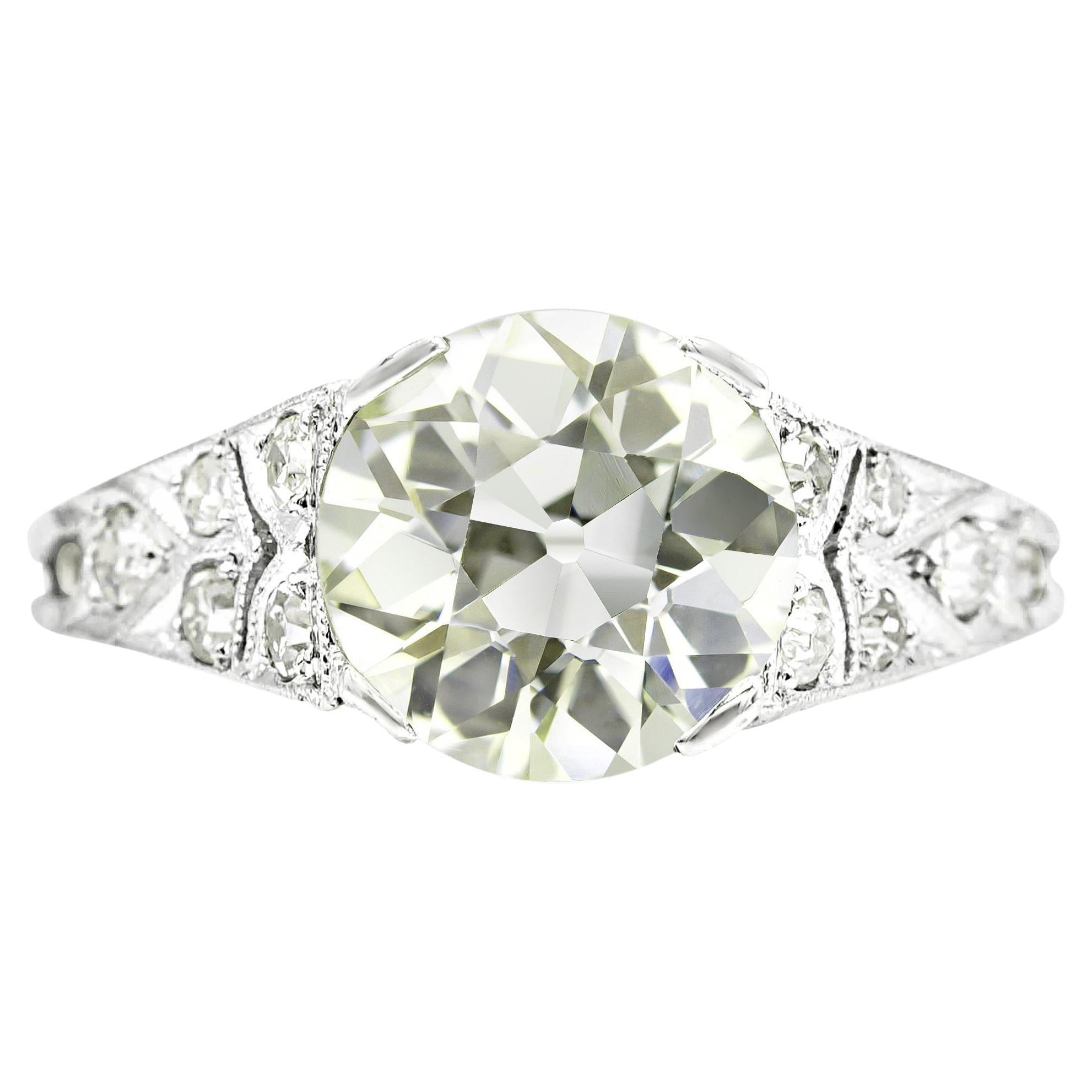 Art Deco 2.59ct. Old European Diamond Engagement Ring GIA N VS1, Platinum For Sale
