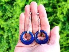 Art Deco 26 Carat Lapis Lazuli, 0.96 Carat Diamond and Platinum Drop Earrings