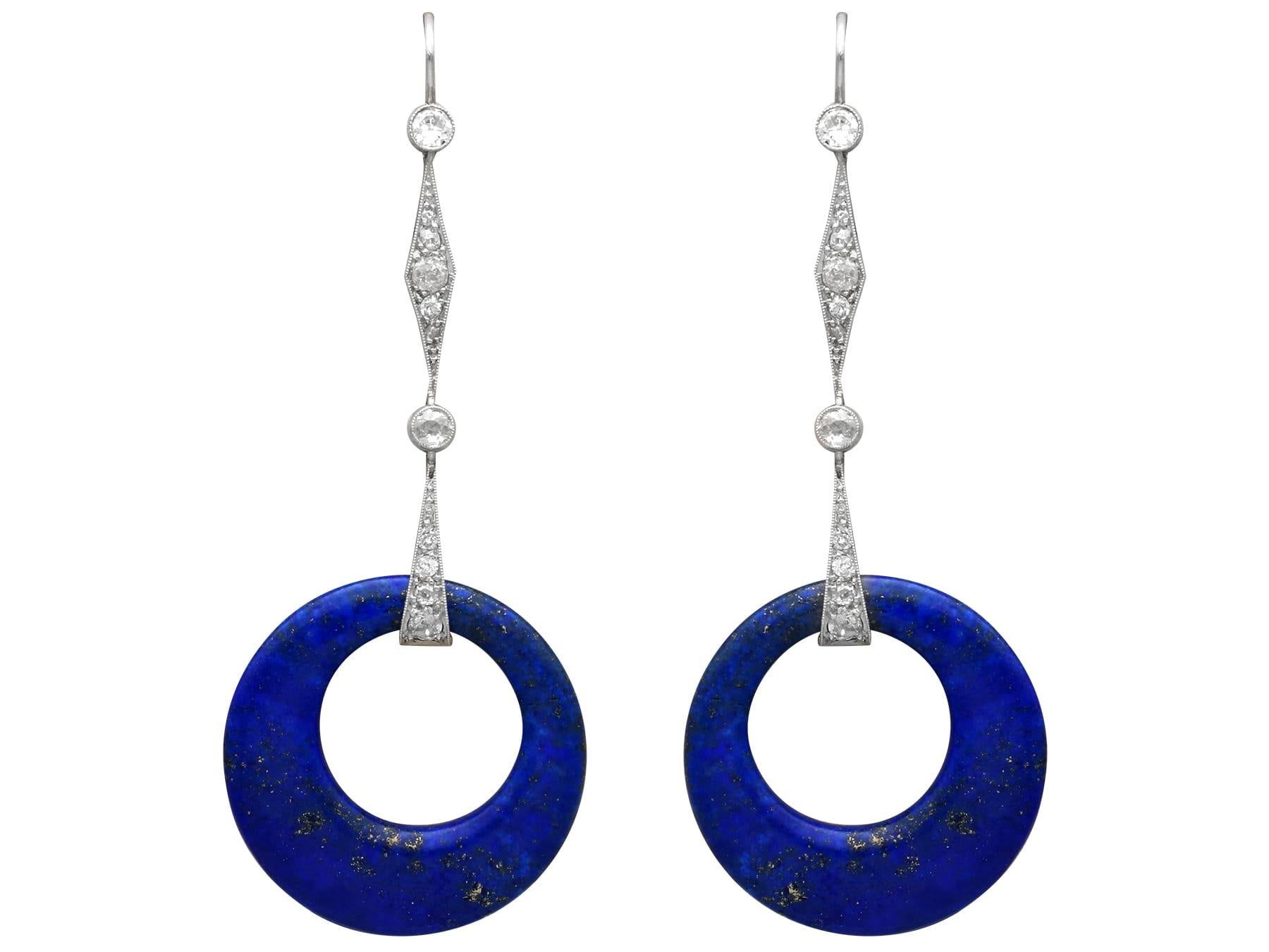 Pendientes Art Decó de lapislázuli de 26 quilates, diamantes de 0,96 quilates y gota de platino
