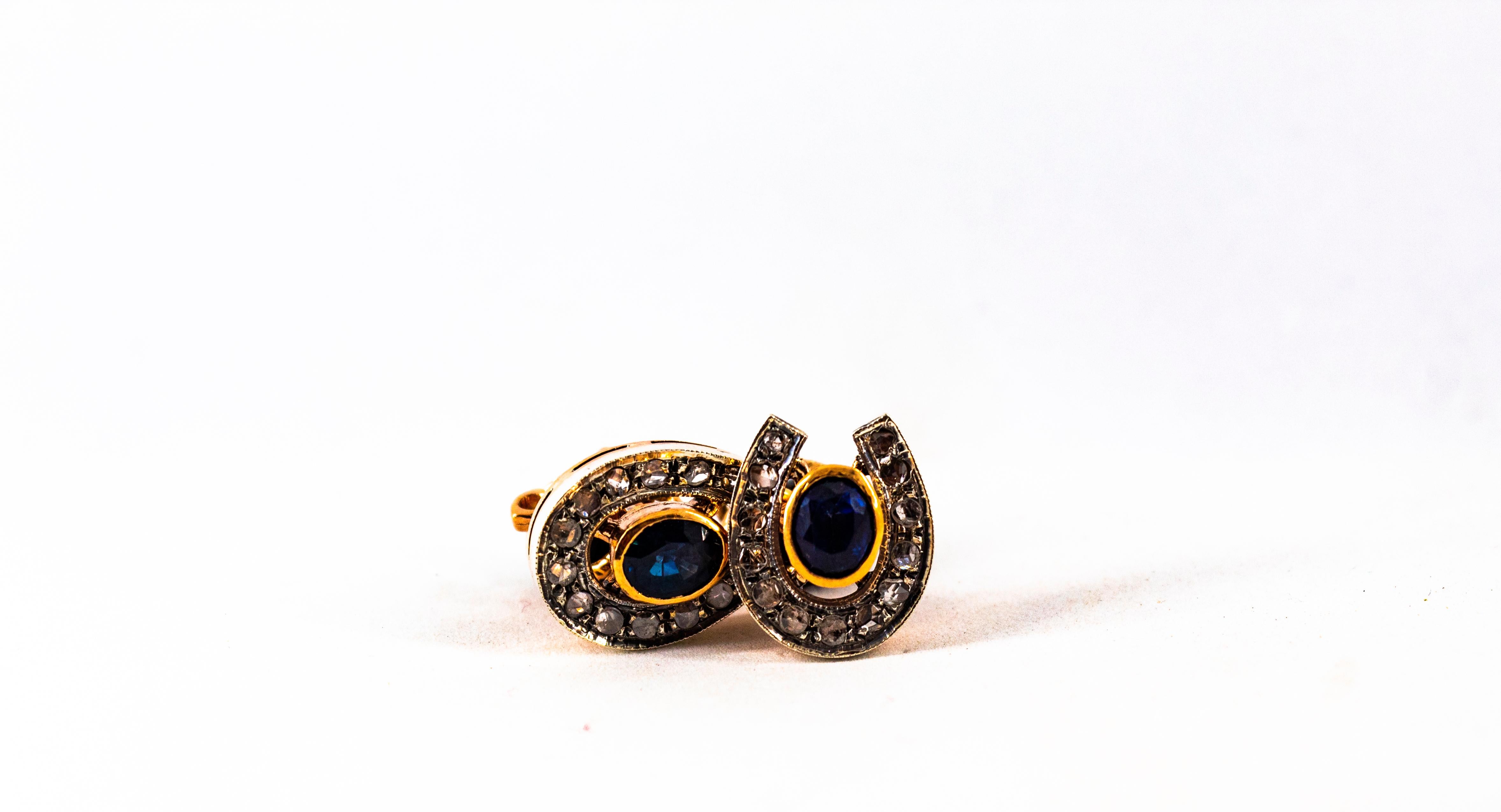 Manschettenknöpfe im Art-Déco-Stil, 2,61 Karat Diamant Rubin Blauer Saphir Onyx Gelbgold (Art nouveau) im Angebot