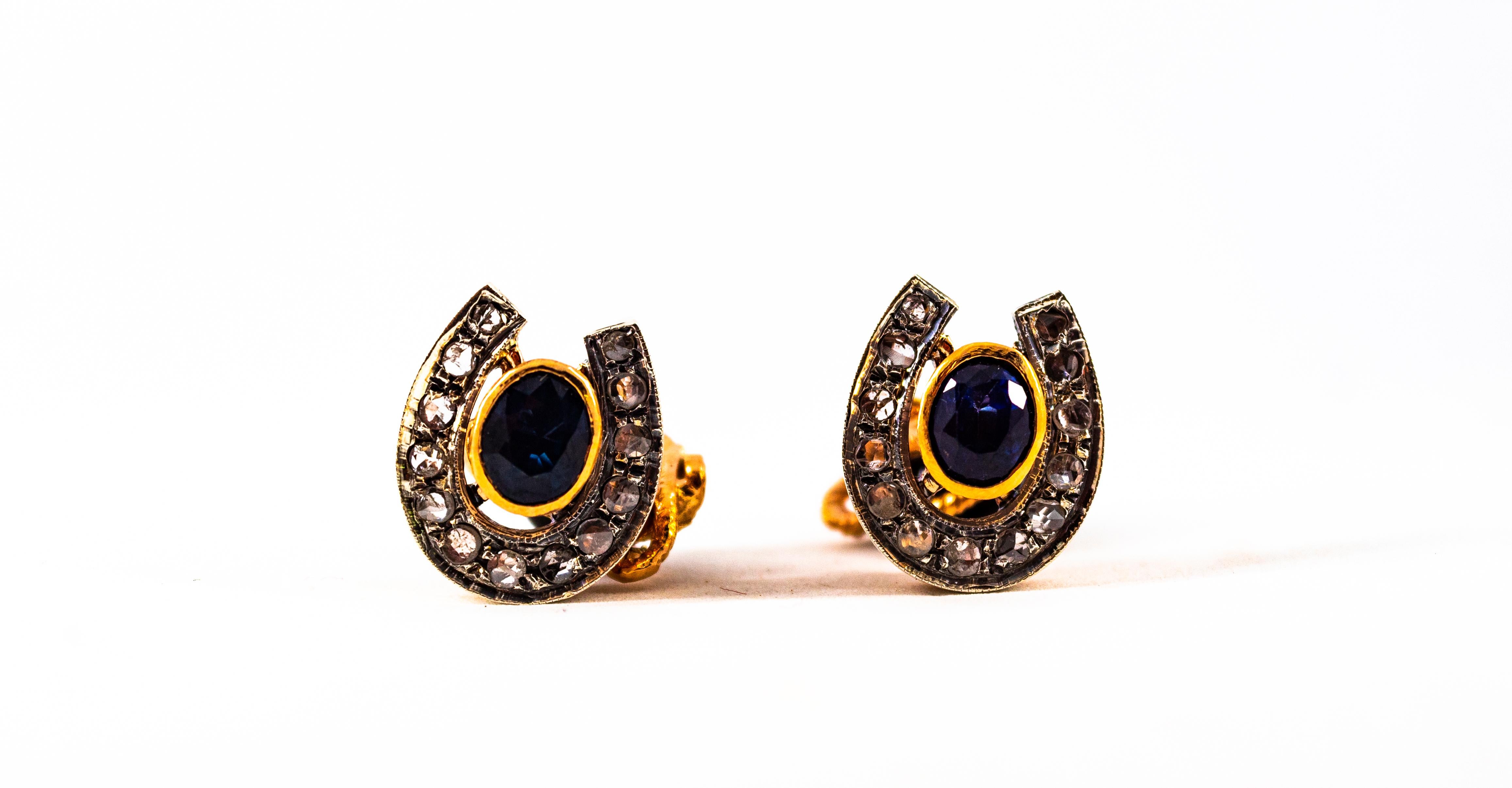 Women's or Men's Art Deco Style 2.61 Carat Diamond Ruby Blue Sapphire Onyx Yellow Gold Cufflinks For Sale