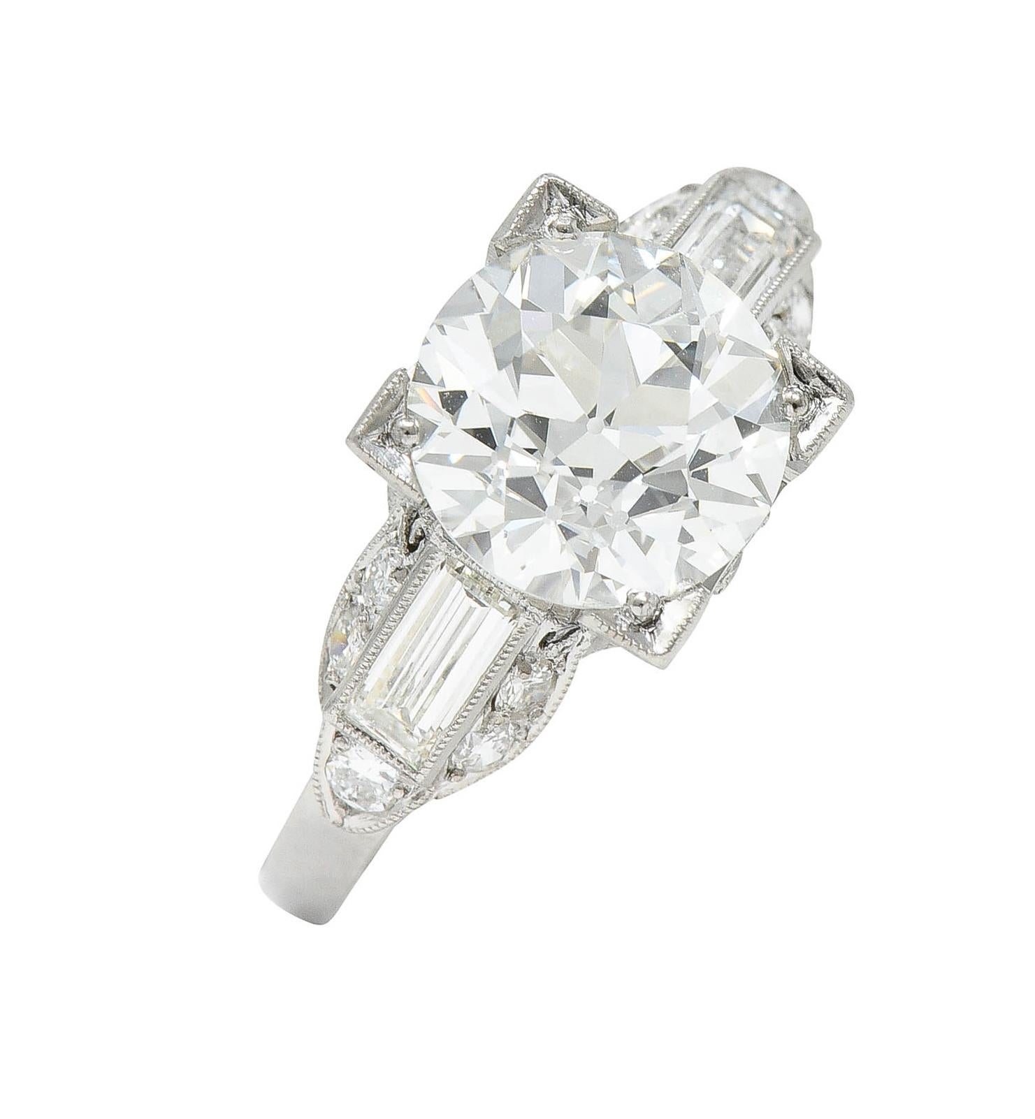 Art Deco 2.61 Carats Old European Cut Diamond Platinum Engagement Ring GIA 6